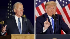 Biden and Trump giving speech