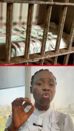 A collage of a prison bed and a presenter
