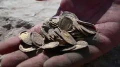 سکه‌های طلا عباسی در دست یک کاشف اسرائیلی