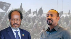 Pirezidantii Somaaliyaa Hasan Sheek Mohaammud (bitaan), Ministira Muummee Itoophiyaa Abiy Ahmad (mirgaan)