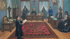 "O julgamento da Baronesa”, óleo sobre tela por Luís Moraes