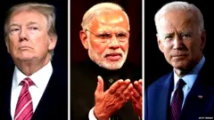 ਰਾਸ਼ਟਰਪਤੀ ਟਰੰਪ, ਪ੍ਰਧਾਨ ਮੰਤਰੀ ਨਰਿੰਦਰ ਮੋਦੀ ਅਤੇ ਰਾਸ਼ਟਰਪਤੀ ਉਮੀਦਾਵਰ ਜੋਅ ਬਾਈਡਨ