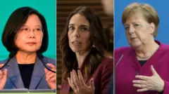 તાઇવાનનાં પ્રમુખ ત્સાઇ ઇંગ-વૅન, ન્યૂઝીલૅન્ડનાં વડાં પ્રધાન જૅસિન્ડ્રા આર્ડન, ઍન્જલા મર્કલ