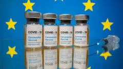Vaccines behind EU flag (file image)