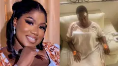 Oṣere Bisola Badmus wọ aṣọ to rẹwa, o si rẹrin muṣẹ, o wọ aṣọ kan nile iwosan nigba to n gba itọju lọwọ