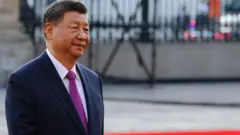 Си Цзинпин в костюме на размытом фоне