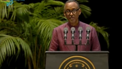 Umukuru w'Urwanda Paul Kagame mu birori vyo kwifurizanya umwaka n'abaserukira ibihugu vyabo n'amashirahamwe mpuzamakungu, ku wa 16 Nzero 2025, Kigali, Rwanda 