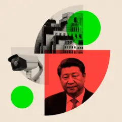 Montagem com prédios, câmera e fotoqual o site de aposta que paga melhorXi Jinping