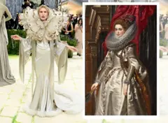 A modelo e atriz Dree Hemingway, ao lado do quadro 'Retrato da Marquesa Brigida Spinola-Doria', de Peter Paul Rubens