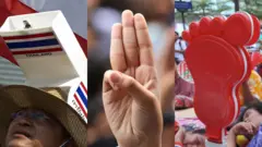 นกหวีด ตีนตบ ชูสามนิ้ว คือ สัญลักษณ์การต่อต้านนายกฯ ในยุคต่าง ๆ 