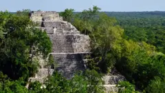 A pyramid in the Calakmul Mayan ruins in the state of Campeche.