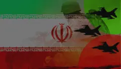 Bandeira do Irã e vários aviões sobrevoando