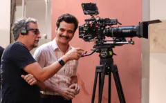 Kleber Mendonça Filho e Wagner Moura durante gravação do filme