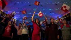 مؤيدو أحد الأحزاب في غرينلاند يبدون فرحهم خلال إعلان النتائج