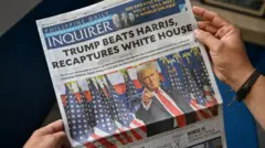 الصفحة الأولى لصحيفة في مانيلا في 7 نوفمبر/تشرين الثاني 2024، تُظهر إعادة انتخاب الرئيس الأمريكي المنتخب دونالد ترامب