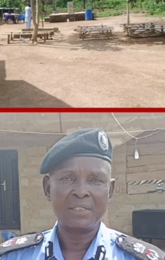 Aworan ori pẹpẹ ijọ tawọn agbebọn naa kọlu ni apa osi, aworan agbebọn kan pẹlu ibọn atamatase ati okun ọta ibọn lọwọ rẹ 