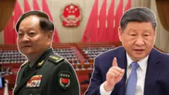 Hình thiết kế: ông Trương Hựu Hiệp (trái) và Tập Cận Bình (phải) trên nền Hội trường trung ương Đảng Cộng sản Trung Quốc