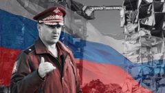 Колаж Мордвічев на тлі руїн Маріуполя