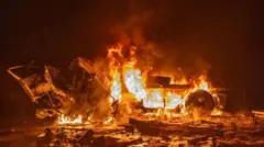 Російські війська вдарили по терміналу «Нової пошти» в Харківській області. На Фото - наслідки. Палає пожежа