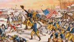 Una pintura del general George Washington en batalla
