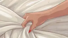 Drawing of pesin hand wey dey drag bedsheet wit red nail polish