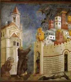 São Francisco e seus seguidores, entre os quais provavelmente Frei Leão, em imagem de Giotto