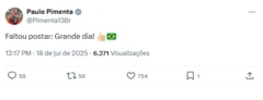 Captura de tela de postagem de Paulo Pimenta no X