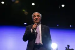 Joel Mokyr, a professor at Northwestern University who won the 2025 Nobel economics prize alongside Peter Howitt of Brown University and Philippe Aghion of the College de France, INSEAD, and the London School of Economics and Political Science, speaks at a press conference on campus in Evanston, Illinois, U.S. October 13, 2025. 