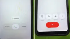 కొత్త అప్‌డేట్‌లో: ఇన్ కమింగ్ కాల్ డిస్‌ప్లే (ఎడమ), అవుట్ గోయింగ్ కాల్ డిస్‌ప్లే (కుడి) 