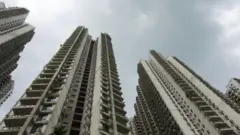 High-rise apartment buildings in Forest City seen from below