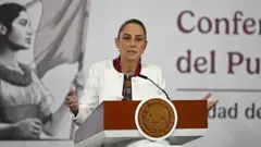 A presidente do México, Claudia Sheinbaum, durante um pronunciamento