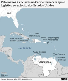 Mapa mostrando as nações em torno do Caribe