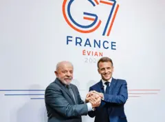 Lula fez sua primeira reunião bilateral às margens do G7 com Emmanuel Macron, da França