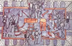Una escena de la matanza del Templo Mayor en el Códice Durán