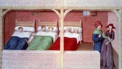 Ilustração mostra pessoas dividindo cama