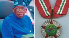 Collage image of President Tinubu and medal of award of di Order of di Niger