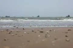 سفن في مضيق هرمز قرب شاطئ بندر عباس في إيران