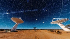 Des antennes du télescope dans le désert d'Australie occidentale