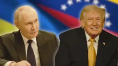 Колаж - Трамп і Путін та тлі прапорів Венесуели та України