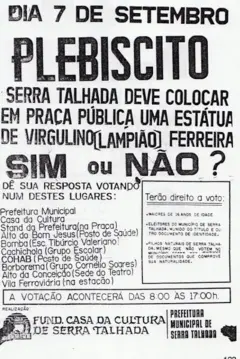 Panfleto sobre plebiscito em torno da estatua de Lampião