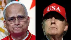 Una imagen compuesta muestra al papa León XIV junto a Donald Trump. El presidente estadounidense lleva una gorra roja con “USA” escrito en blanco.