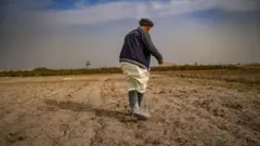 مردی روی یک زمین خشک
