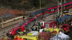 İspanyol Sivil Muhafız üyeleri, diğer acil durum personeli ile birlikte, İspanya'nın Cordoba kentindeki Adamuz yakınlarında iki yüksek hızlı trenin ölümcül bir kazaya karıştığı olay yerinde, kazaya karışan trenlerden birinin yanında çalışıyorlar.