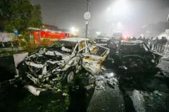 দশই নভেম্বর দিল্লির লাল কেল্লার কাছে বিস্ফোরণের পর তোলা ছবি। 