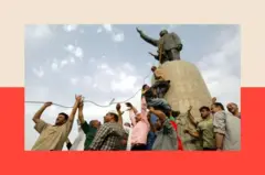 Sanamu ya Saddam Hussein iliangushwa katikati mwa Baghdad.

