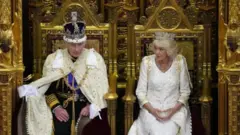شهبانو کامیلا در کنار چارلز سوم پادشاه بریتانیا در مراسم افتتاح دوره جدید قانونگذاری