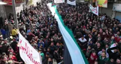 Protest against Hayat⁣ Tahrir al-Sham