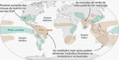 Mapa-múndi mostrando os efeitos do El Niño