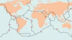 Mapa del mundo con placas tectónicas