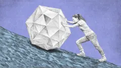 Дівчина котить на гору великий камінь - ілюстрація 